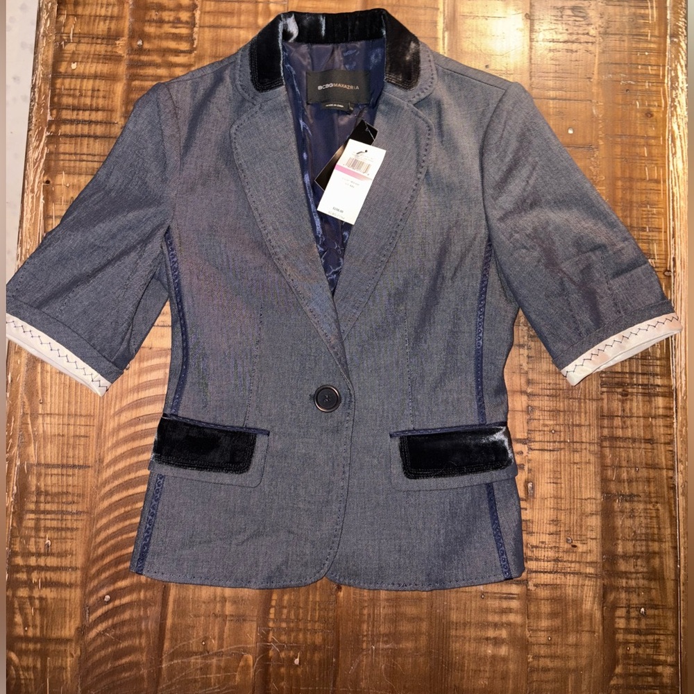 BCBGMaxAzria Denim Blazer with Black Velvet Trim